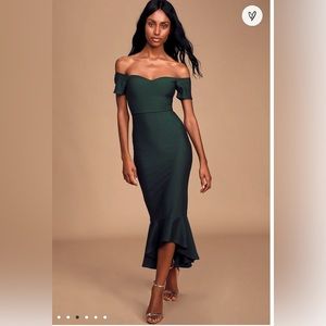 Lulu’s | How Much I Care Green Off-the-Shoulder Midi Dress